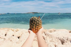 pineapple, juice, beach